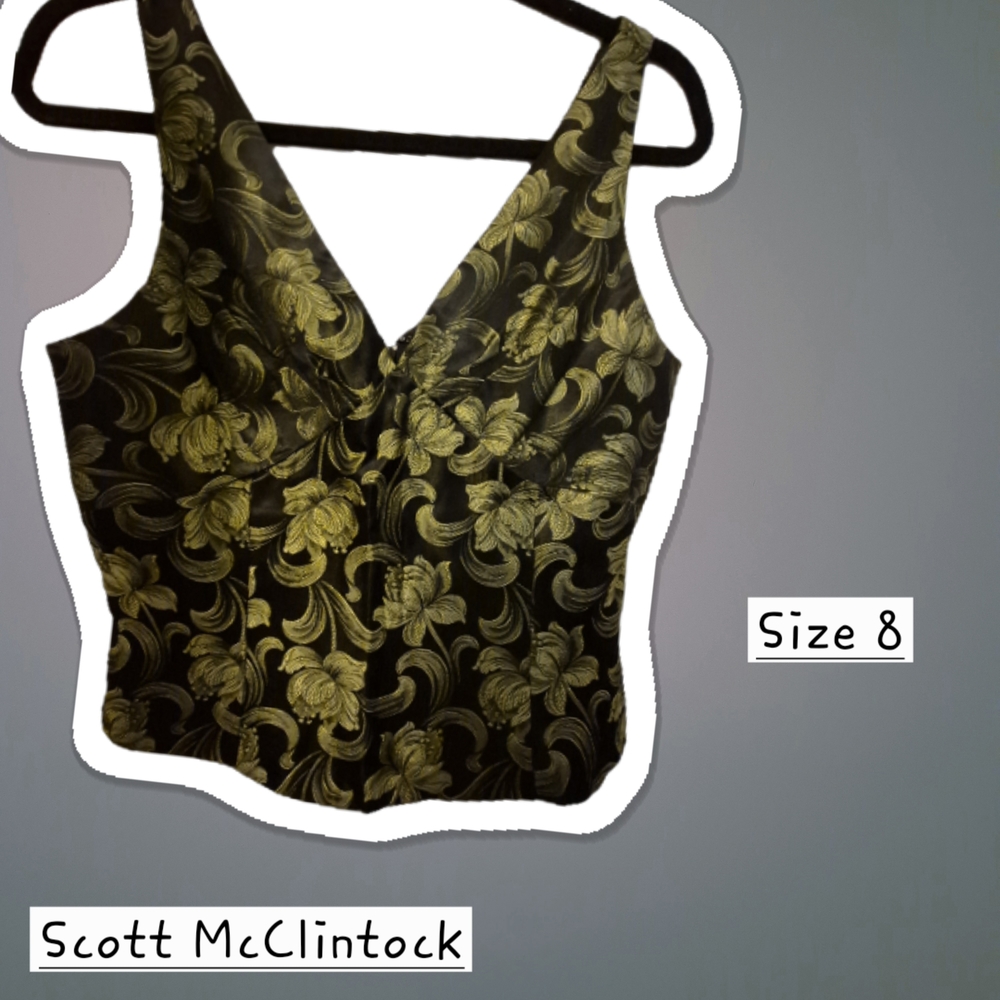 Scott McClintock Elegant Black and Gold Floral Blouse